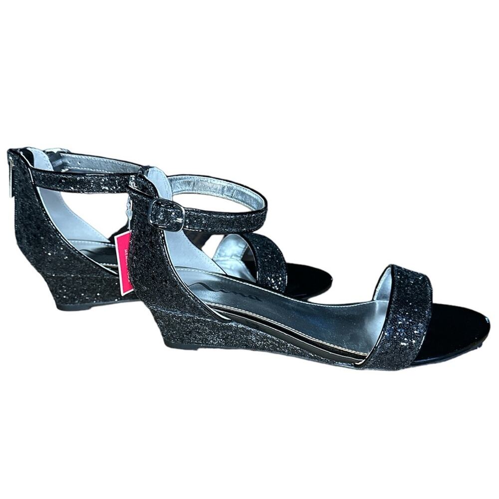 Nina‎ Kristina Black Chunky Glitter Wedge Sandals Girl's 5M New